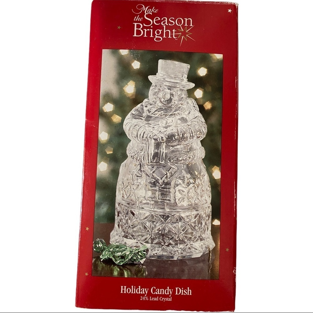 Make the Season Bright 24% Lead Crystal Holiday Christmas Snowman Candy Dish 8”